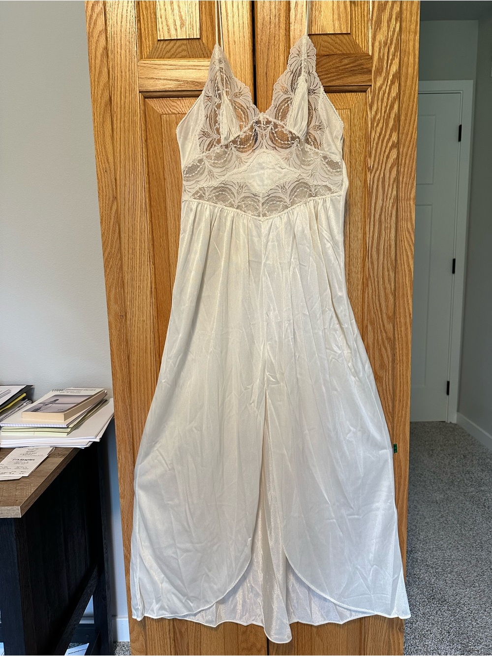 Sears Cream Lace Bodice Satin Slip XS made in USA vintage excellent